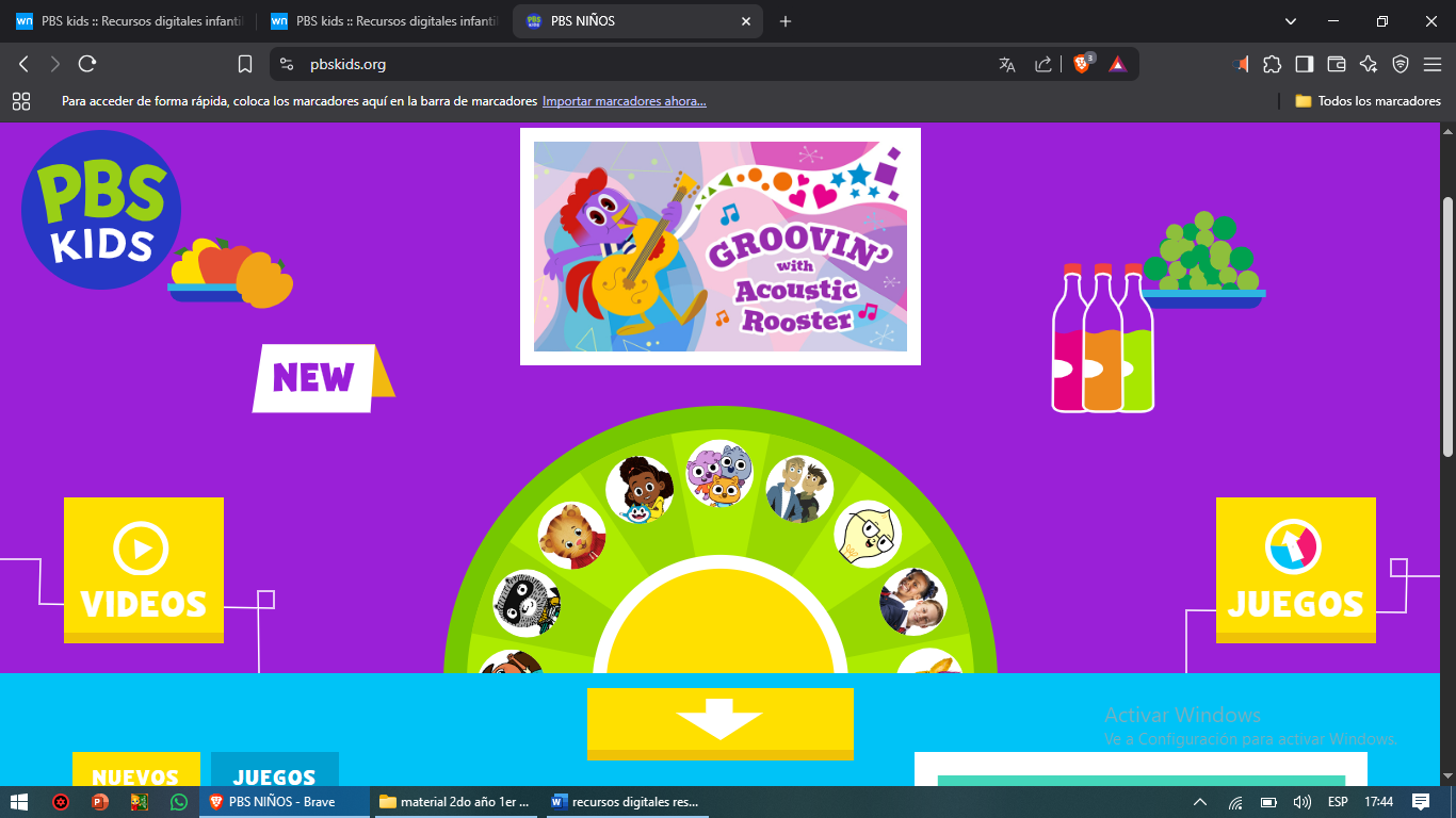Ventana de PBS kids, haz click en la imagen para URL